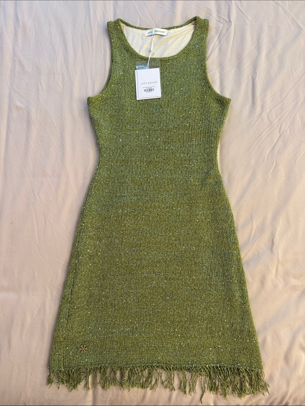 ASTA RESORT Olive Green Knit Mini Dress